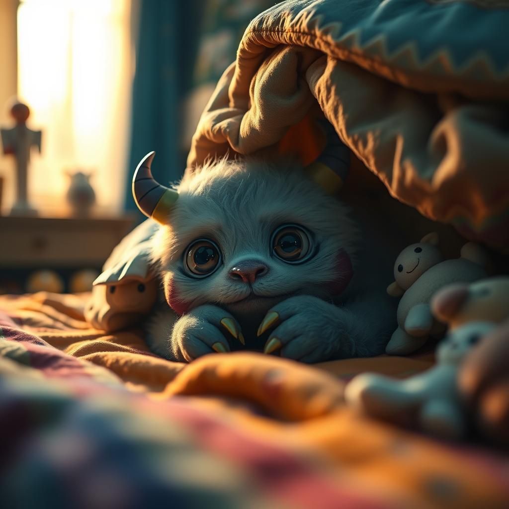 a shy, cuddly monster with soft fur and large, innocent eyes...