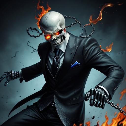 Skeleton in Burning Chains: Hyperrealistic Concept Art