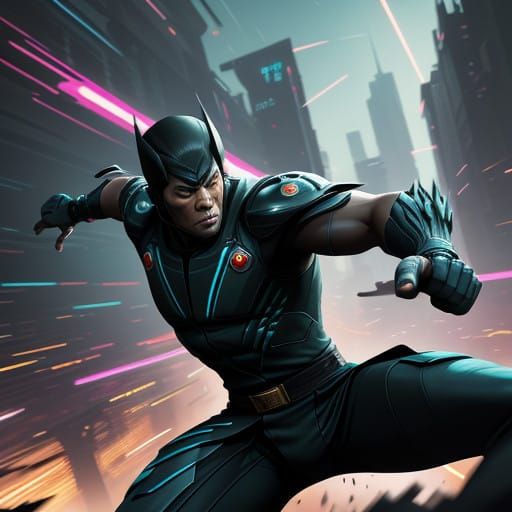 Martial Artist Unleashes Futuristic Fury in Neon-Lit City