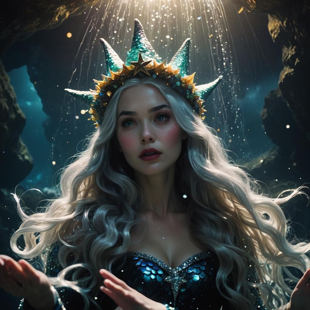 Snow White Mermaid in Space Cave: Cinematic Film Still