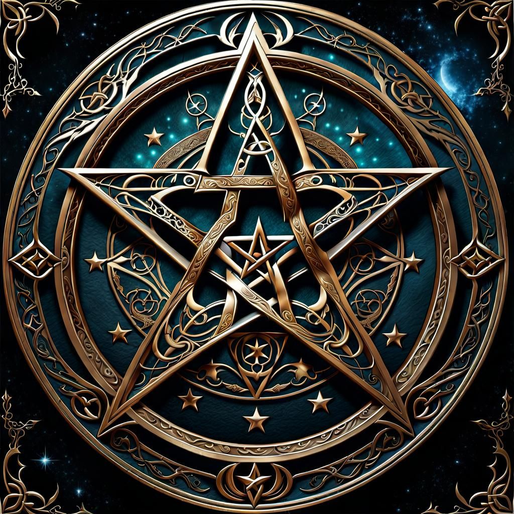 Wiccan Pentacle Storybook Illustration in Detailed Matte Pai...