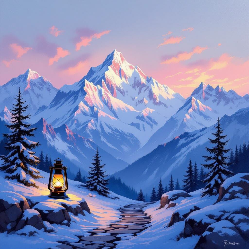 Himalayas Dawn Landscape: Majestic Peaks in Watercolor Style