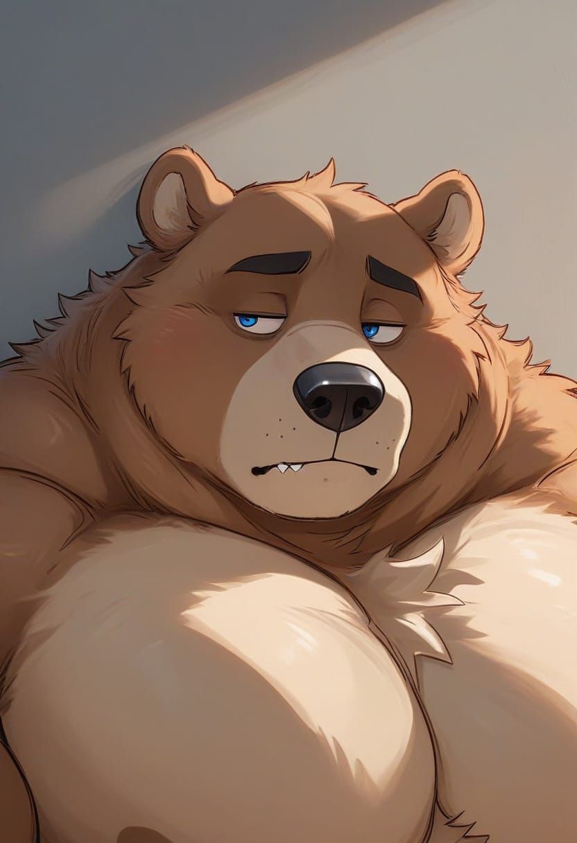 Obese Bear Portrait with Piercing Blue Eyes