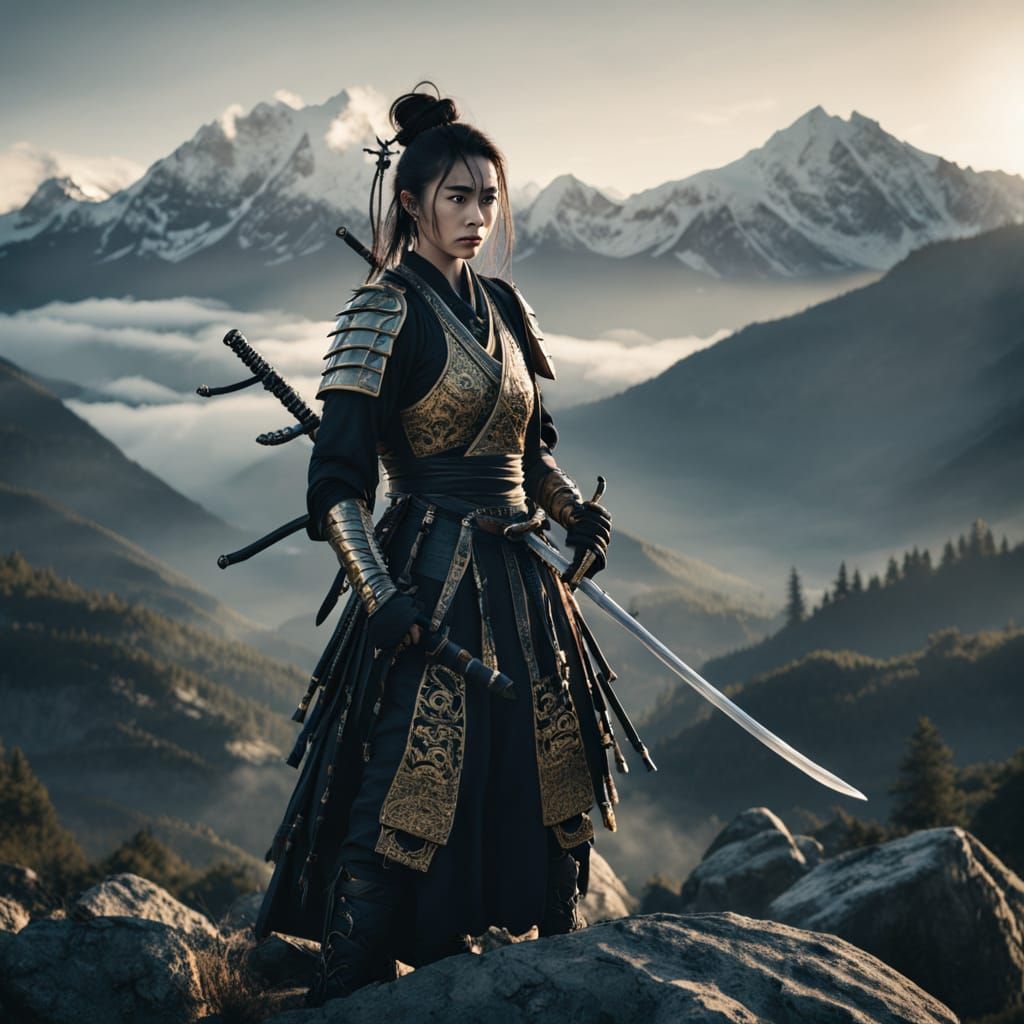 Fierce Samurai Warrior in Gothic, Ansel Adams Style