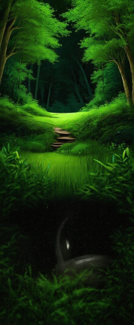 `A clearing deep in the forest, covered in lush deep green g...