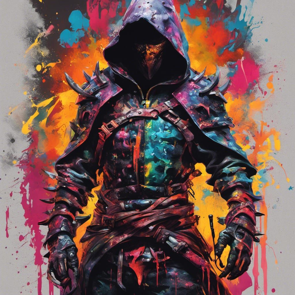 Medieval Rogue Demon with Katana in Graffiti Art