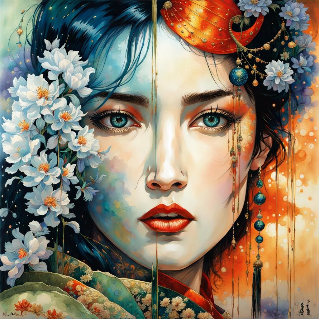 Mystical Geisha Amidst Celestial Dreams