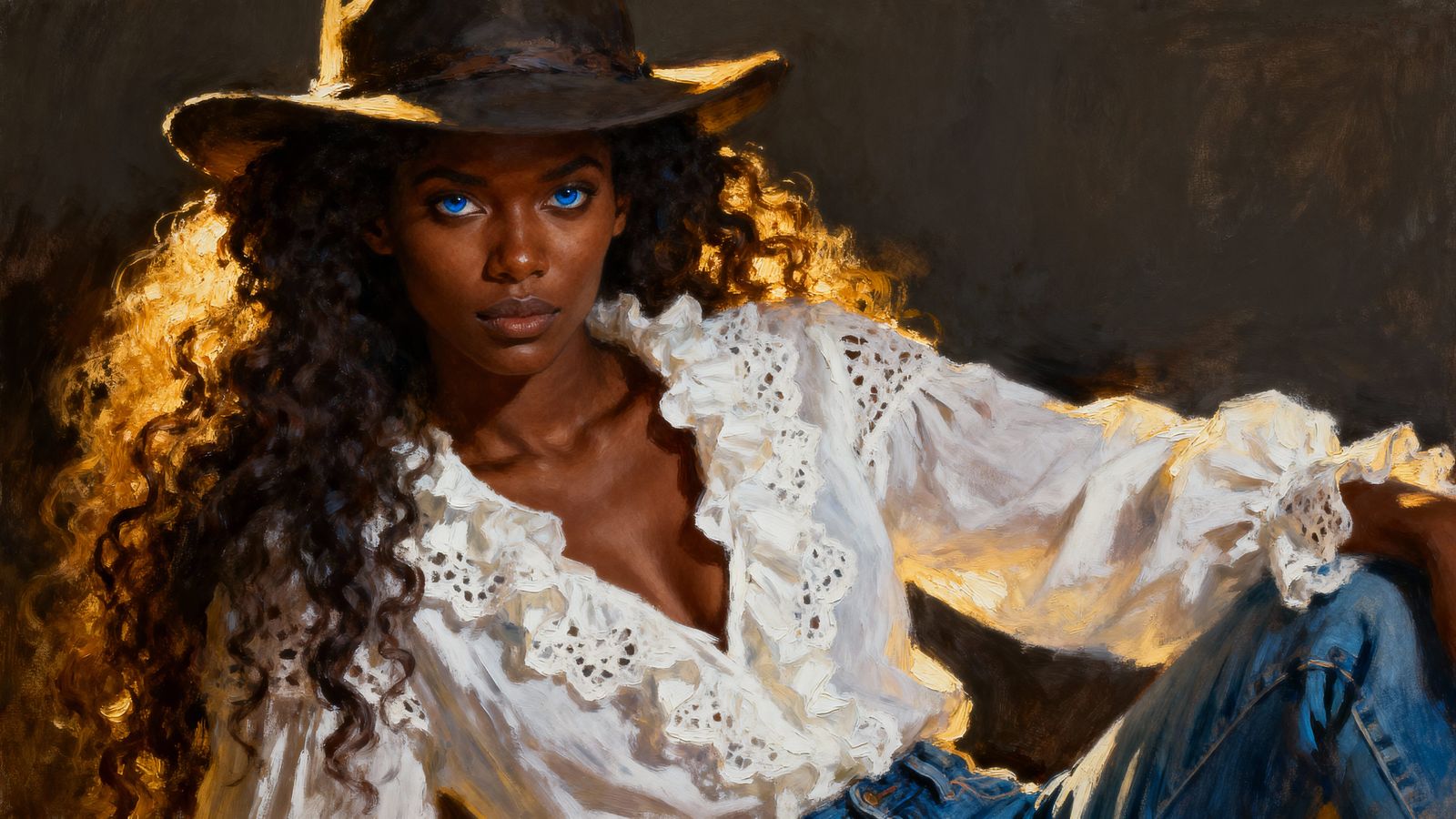 Regal Woman Portrait with Blue Eyes and Fashionable Hat