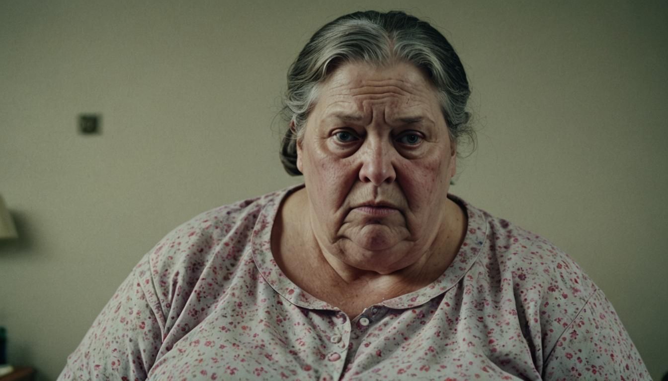 Dramatic Film Still of an Obese Woman