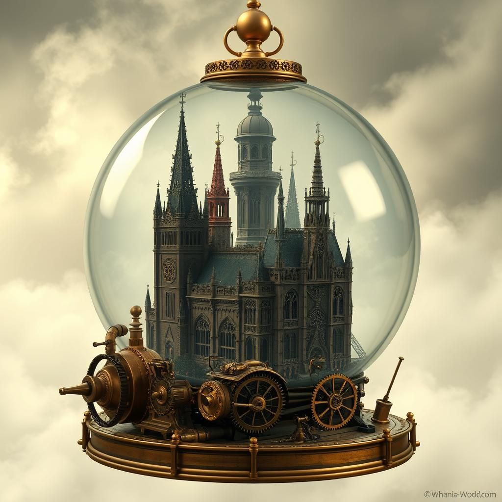 Steampunk City Encased in Glass Sphere
