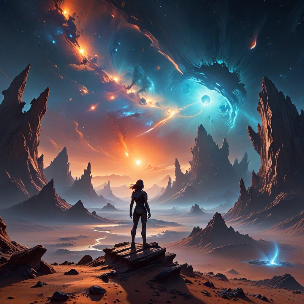 Alien Planet Explorer Gazes at Cosmic Nebula