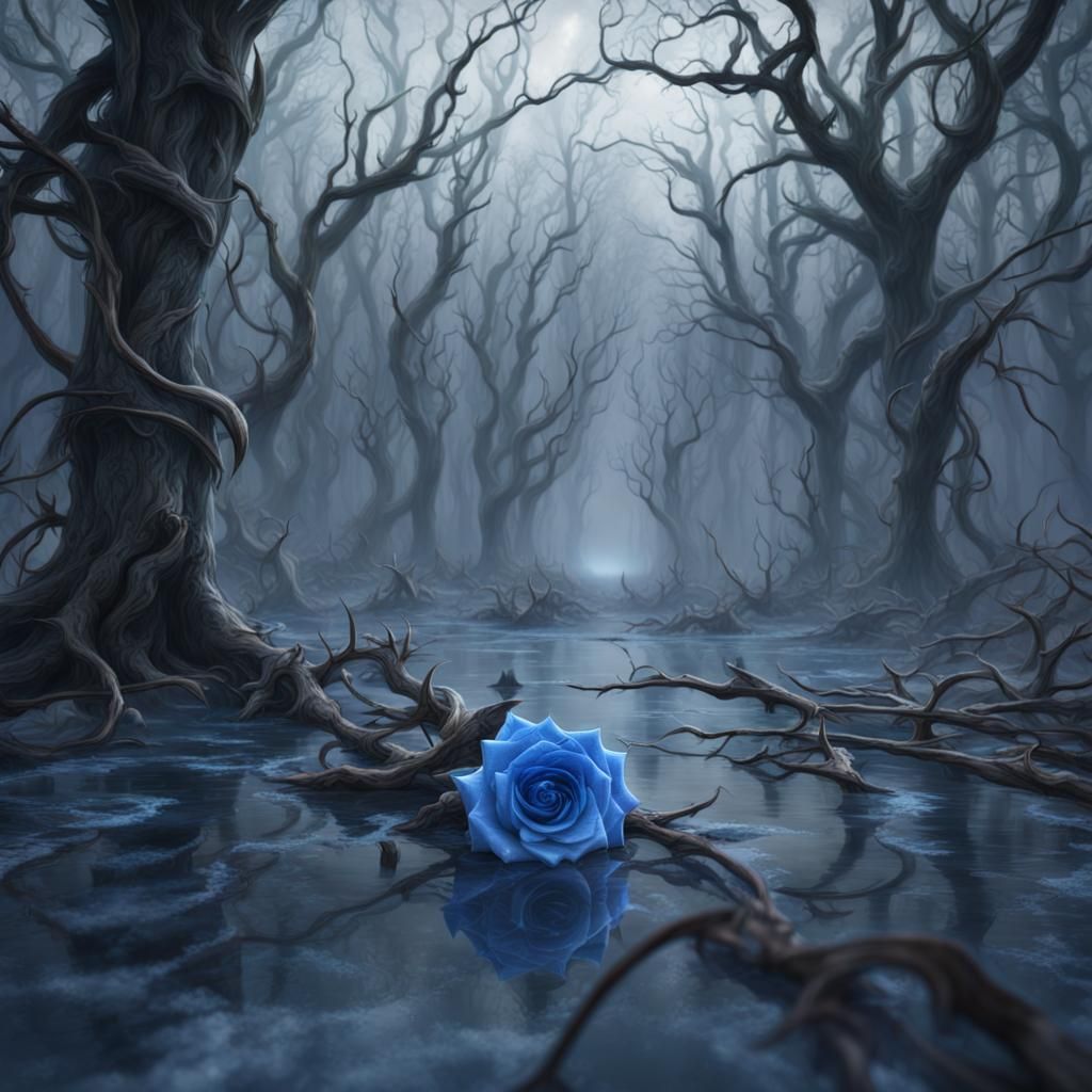 Icy Blue Rose in a Gothic Forest