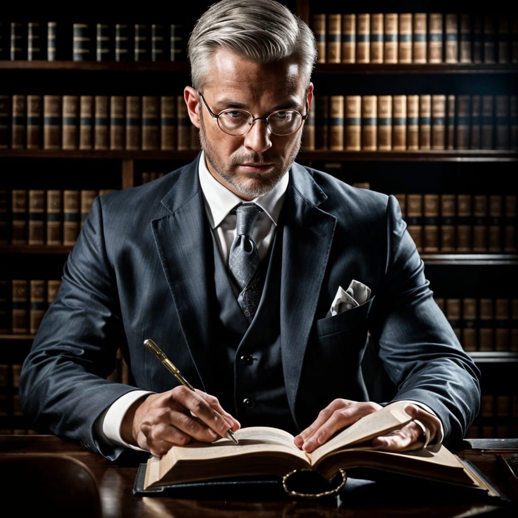 Intricate Portrait of Ruggedly Handsome Lawyer Reading