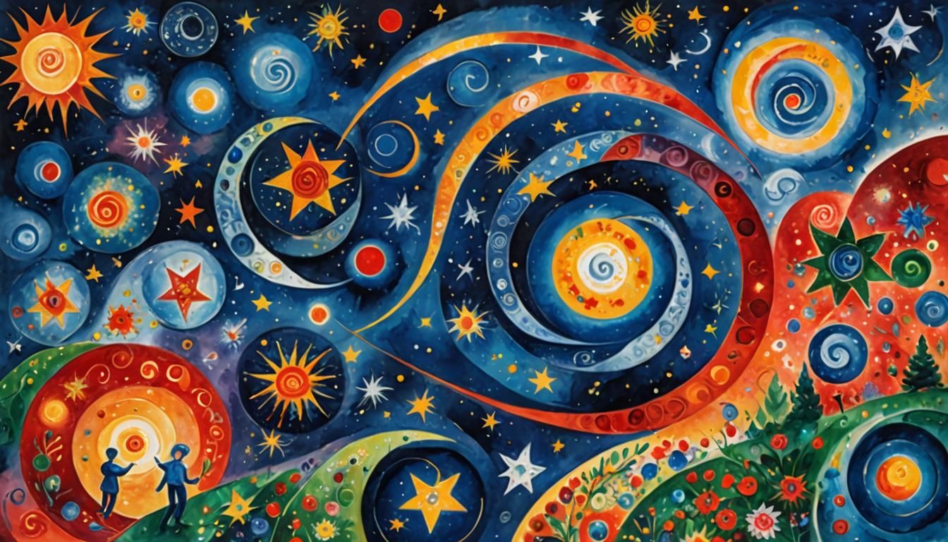 Colorful Binary Star System in Impressionist Style