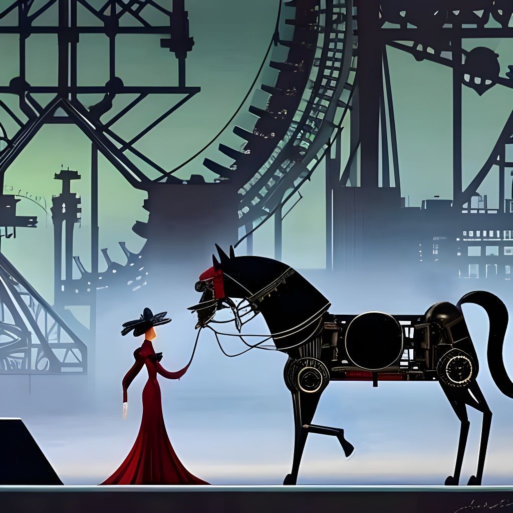 Woman on Robotic Horse, Animated Style