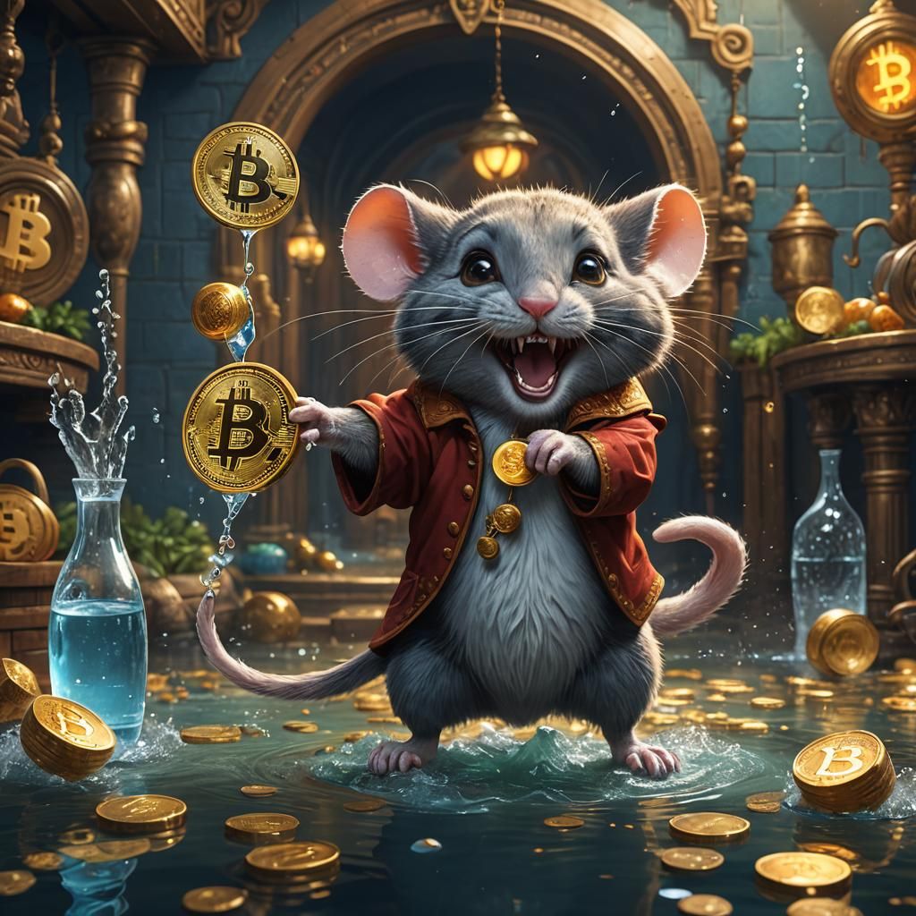 Happy Mouse Gives Bitcoin to Cat: Fantasy Concept Art