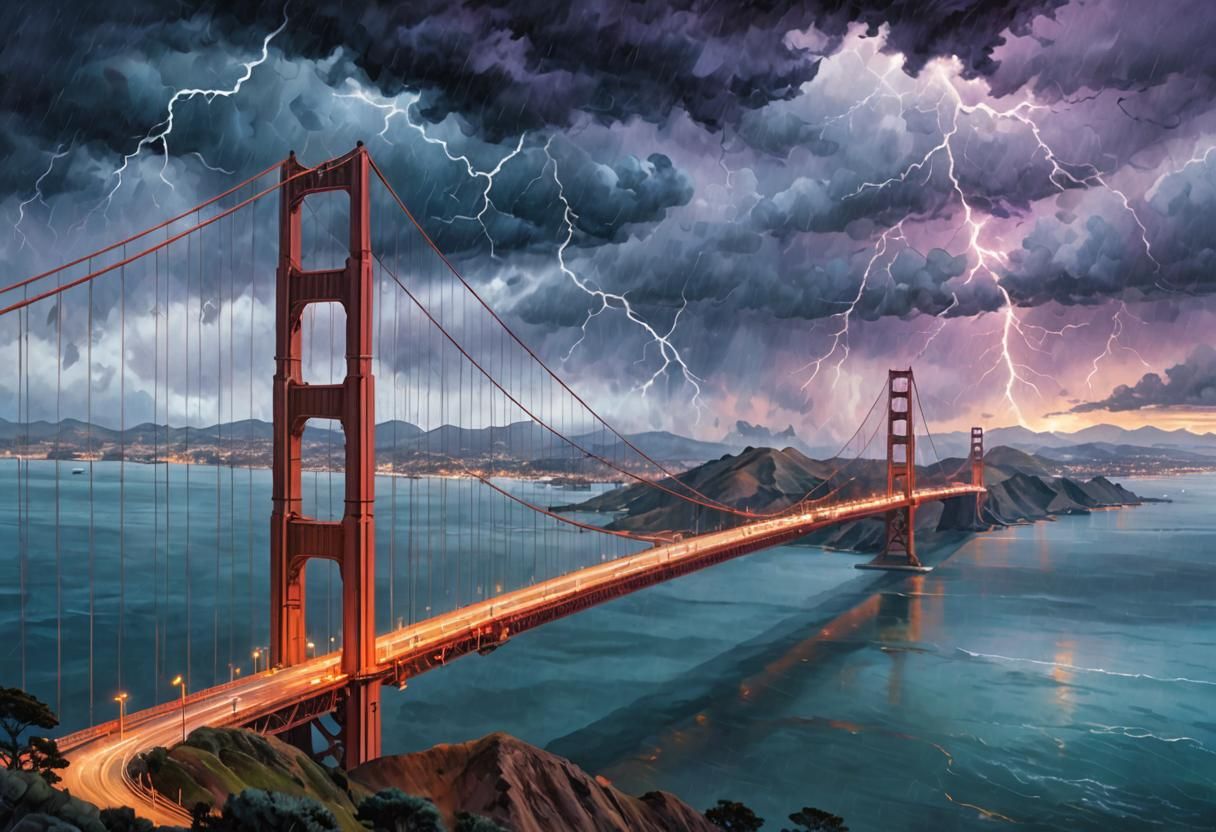 Surreal Dark Fantasy Golden Gate Landscape