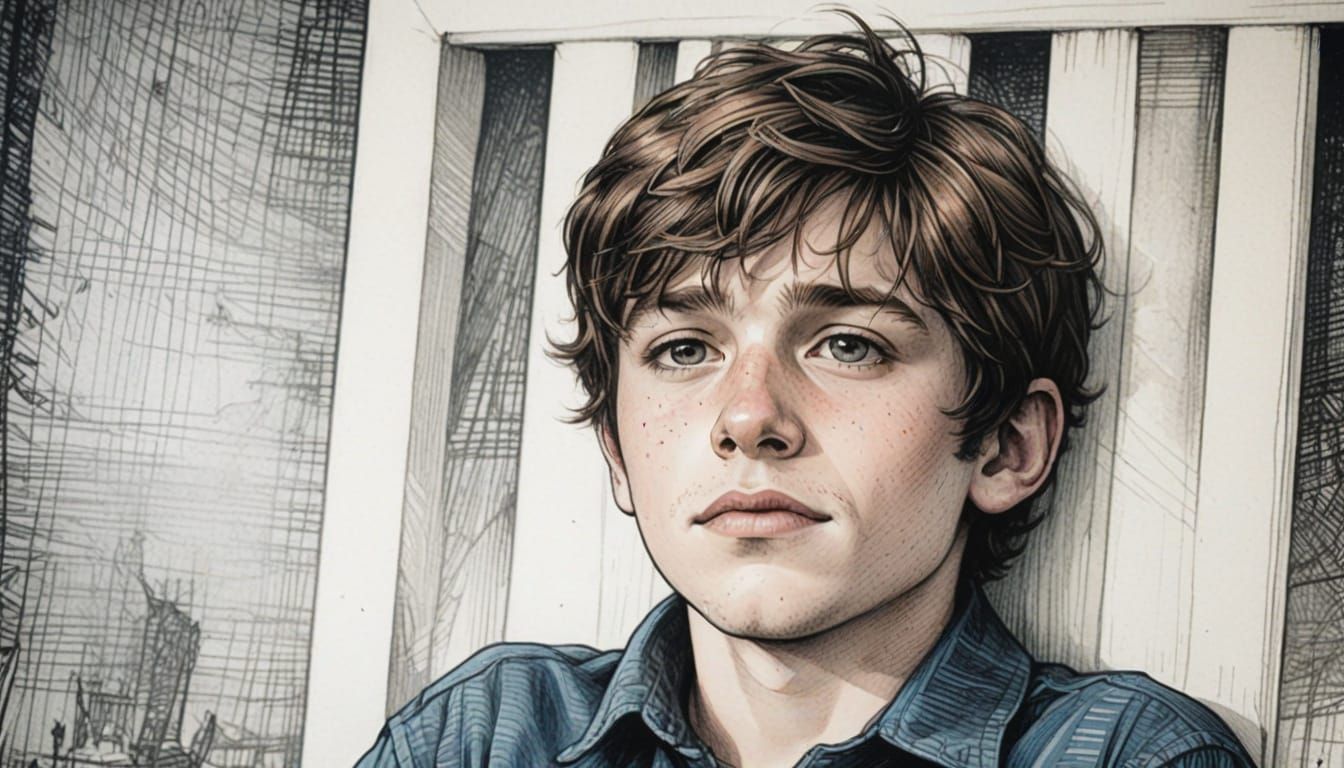 Moody Portrait of Peter Pan in Illuminated Manuscript Style