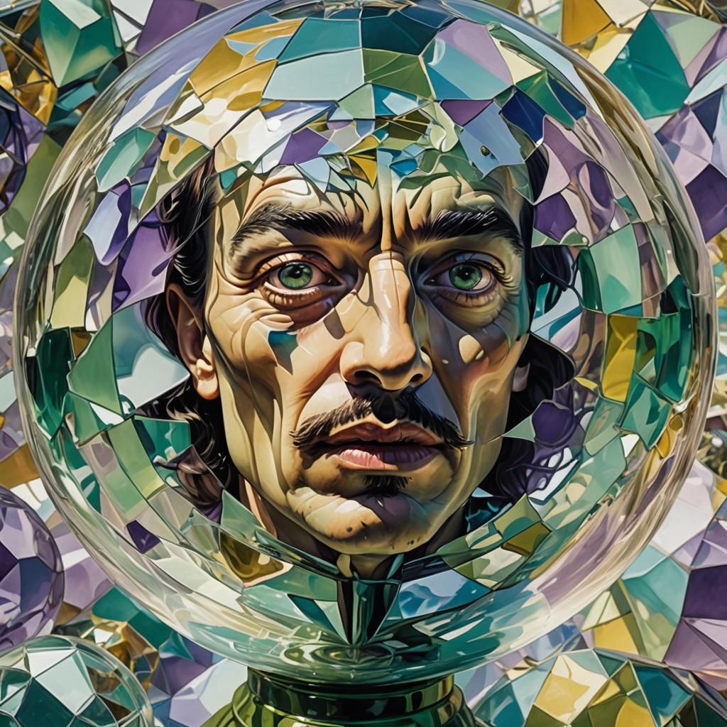 Surreal Faces in Fragmented Sphere, Salvador Dali Style