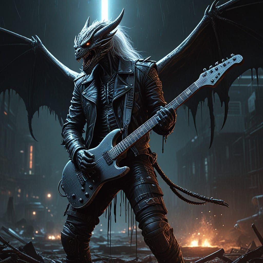 Cyberpunk Black Dragon Shreds on Guitar Stage