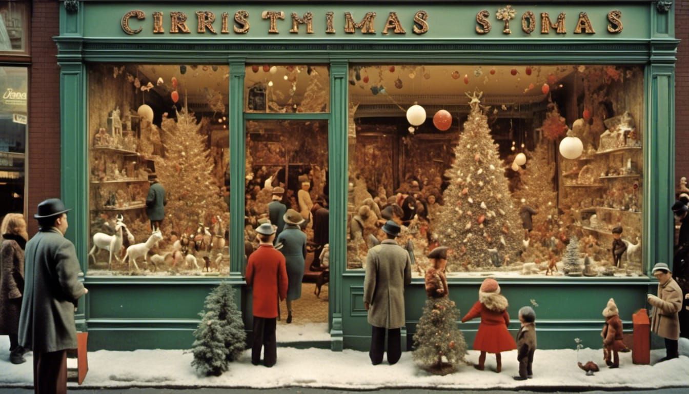 1950s Christmas Storefront Window Display