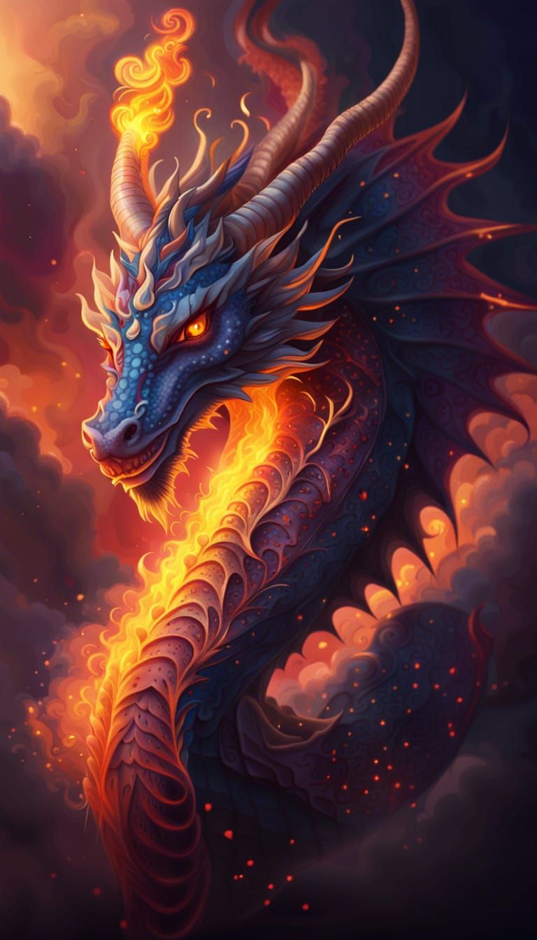 Fiery Dragon Portrait in Anime Style