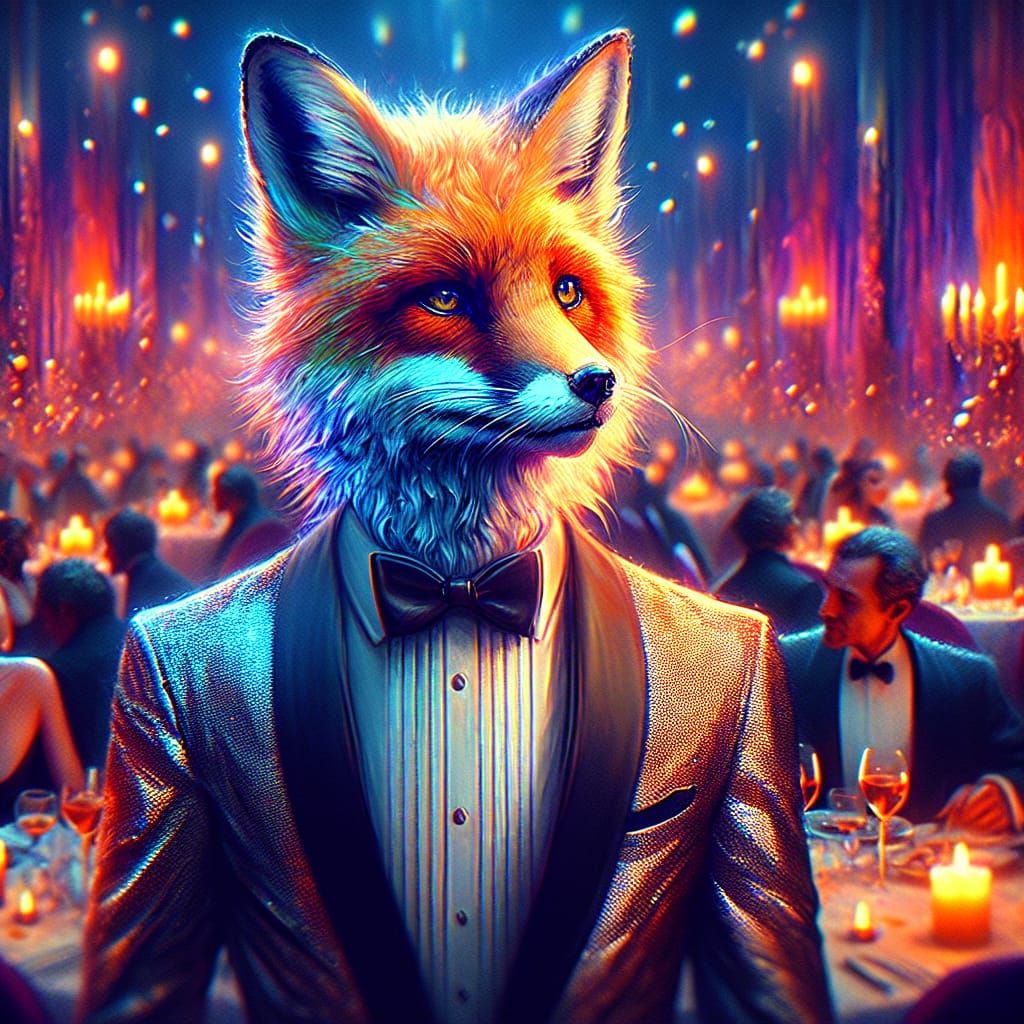 Dapper Fox at Dinner Soiree in Matte Painting Style