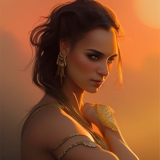 Egyptian Woman Portrait at Sunset, Hyperdetailed Art