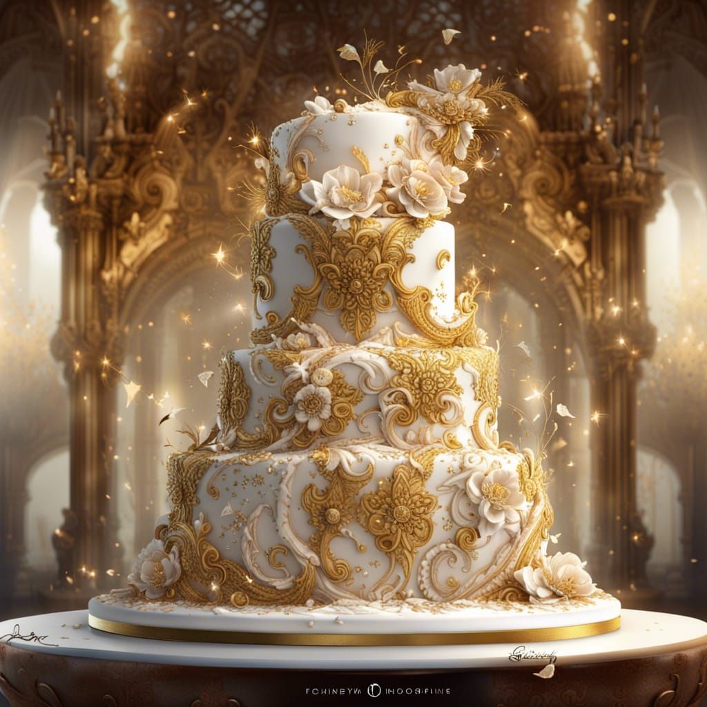 Award-Winning Wedding Cake with Gold Glitters