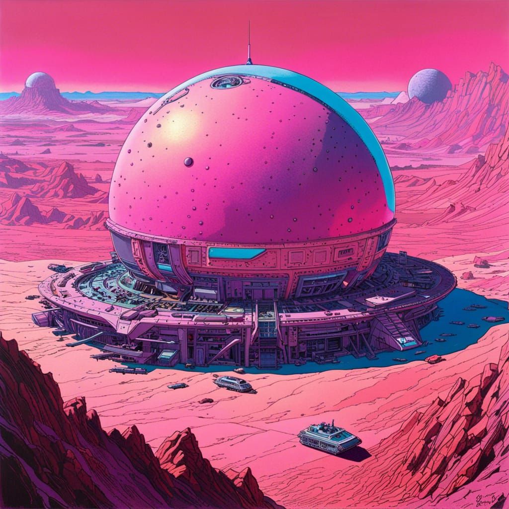Cyberpunk Neon Sphere in Pink Desert Landscape