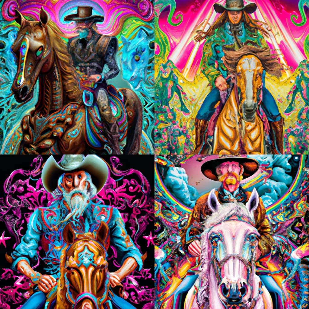 Neon Cowboy on Stallion, Synthwave Art