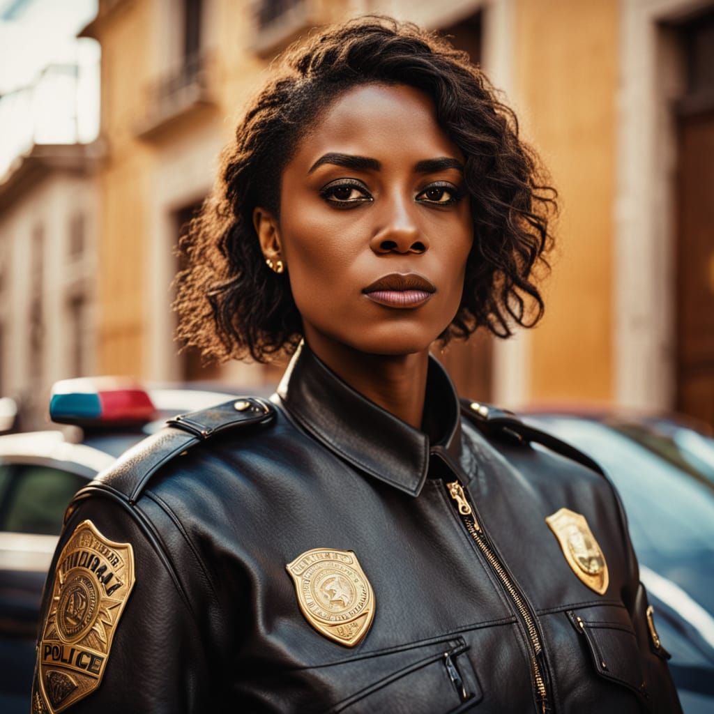 Confident Italian Police Woman in Neorealist Style