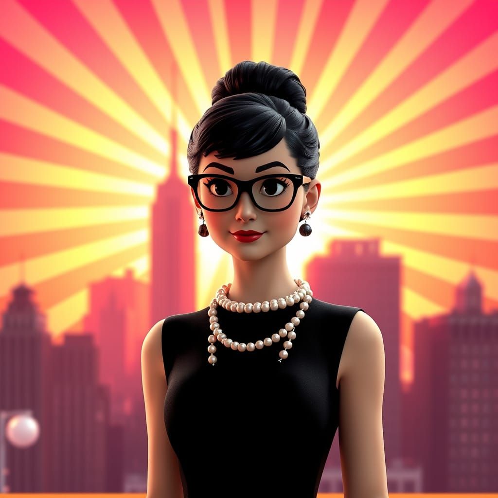 Sleek Audrey Hepburn in Radiant New York City Sunrise