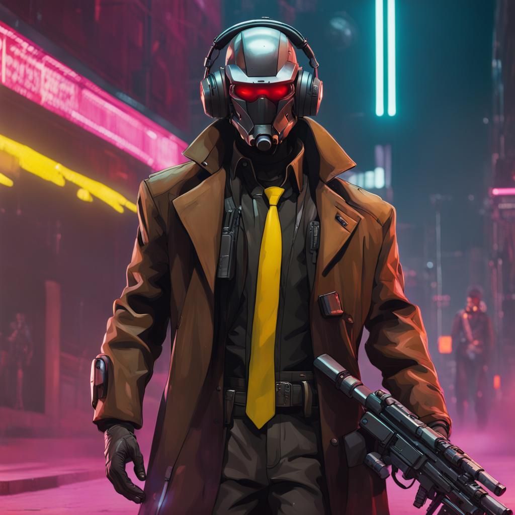 Cyberpunk Bounty Hunter with Robotic Arm and Sniper Rifle