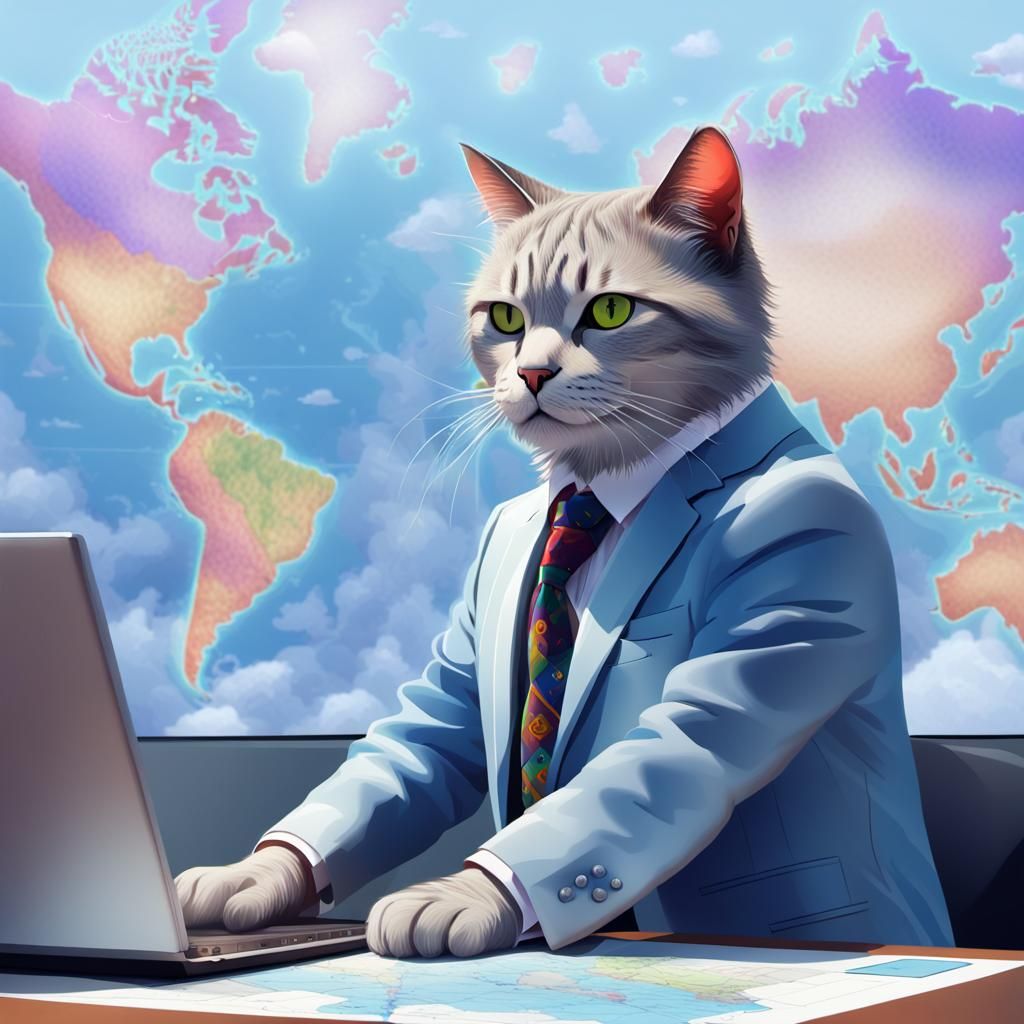 Man-Like Cat Delivers Weather in Abstract Digital Art