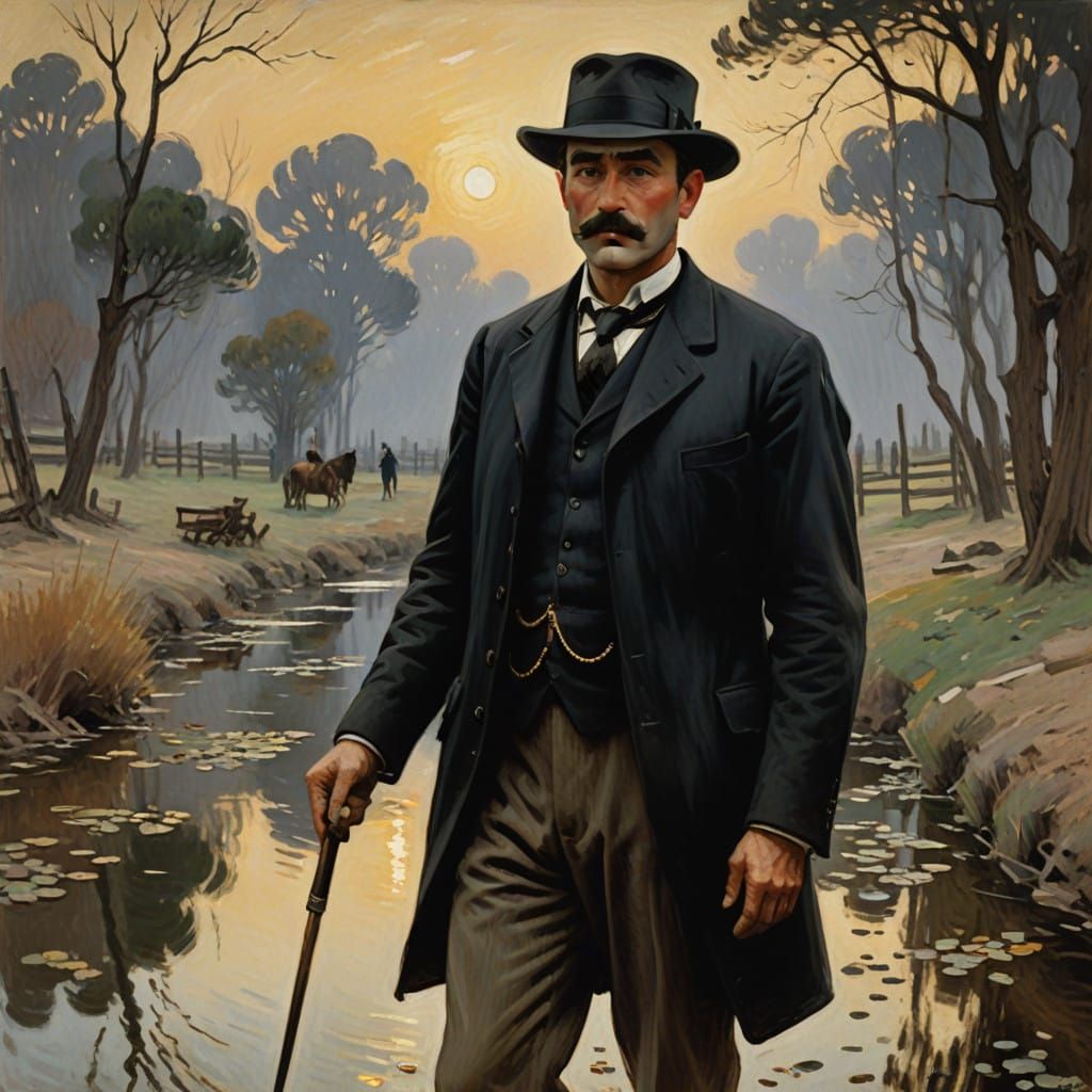 Confident Gentleman in Golden Oil Painting Style