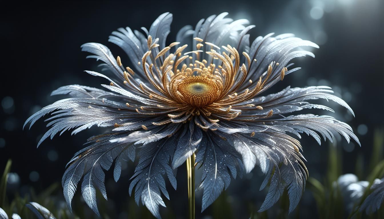 Filigree Feather Flower in 3D Game Cinematic Style