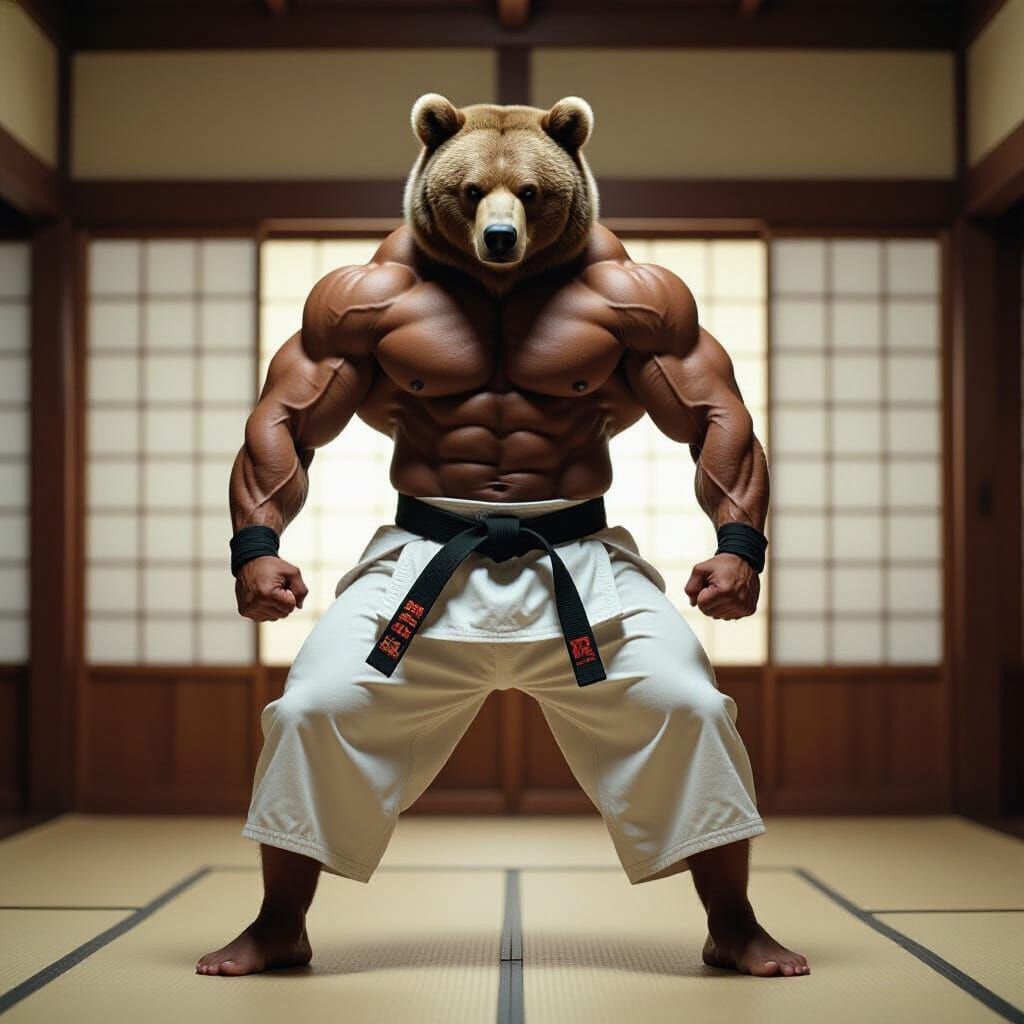 Heroic Aikido Bear in Surreal Cinematic Style