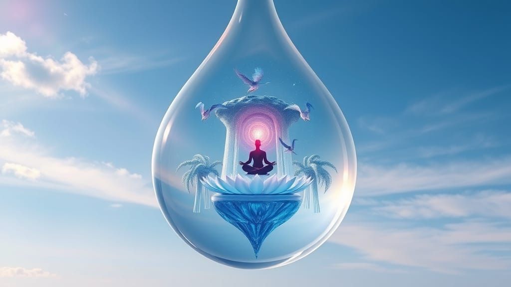 Ethereal Cosmic Dreamscape Within a Glowing Teardrop