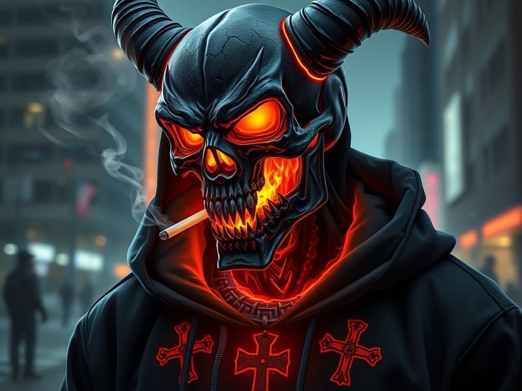 Demonic Humanoid in Urban Setting, Digital Illustration