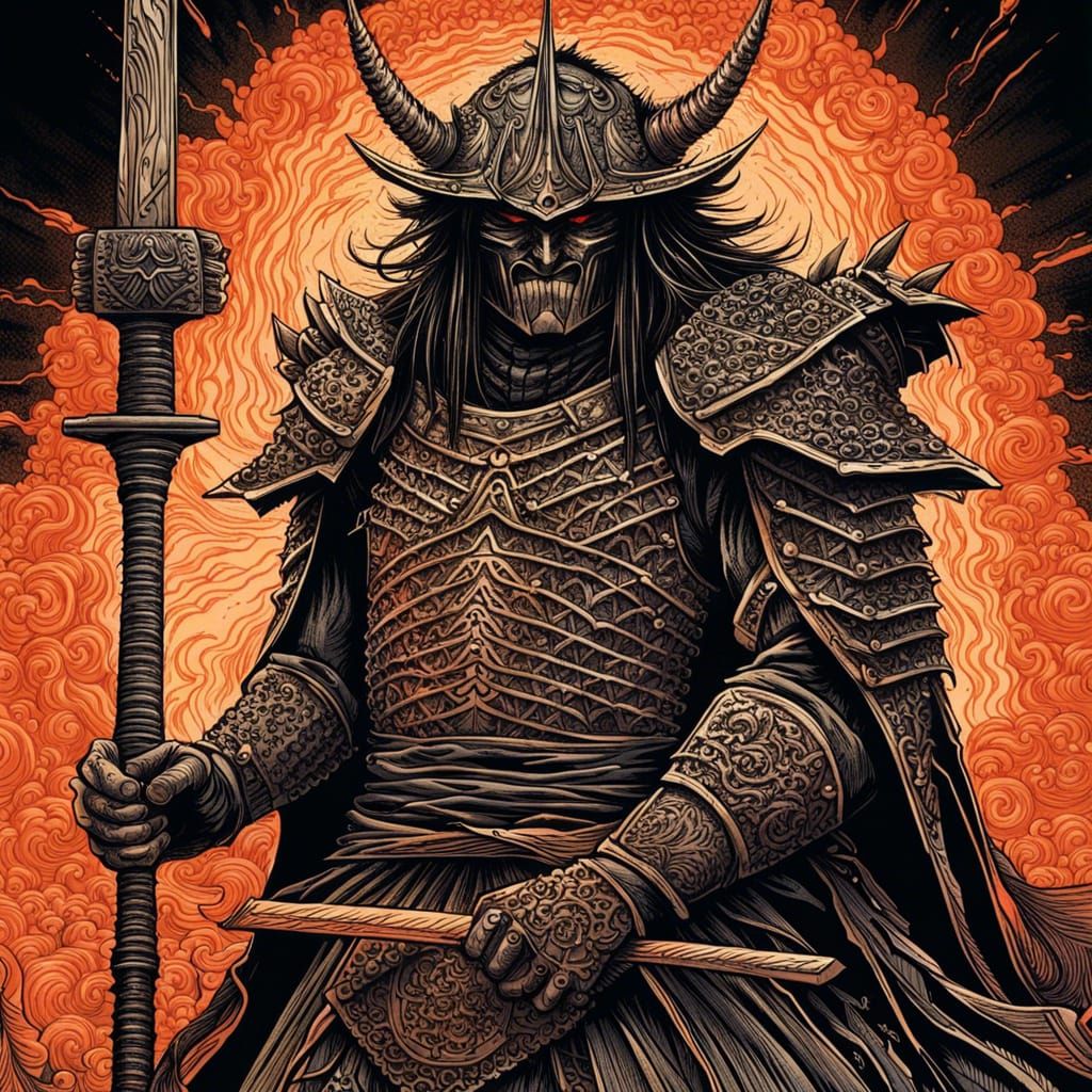 Samurai Sauron Wood Block Print