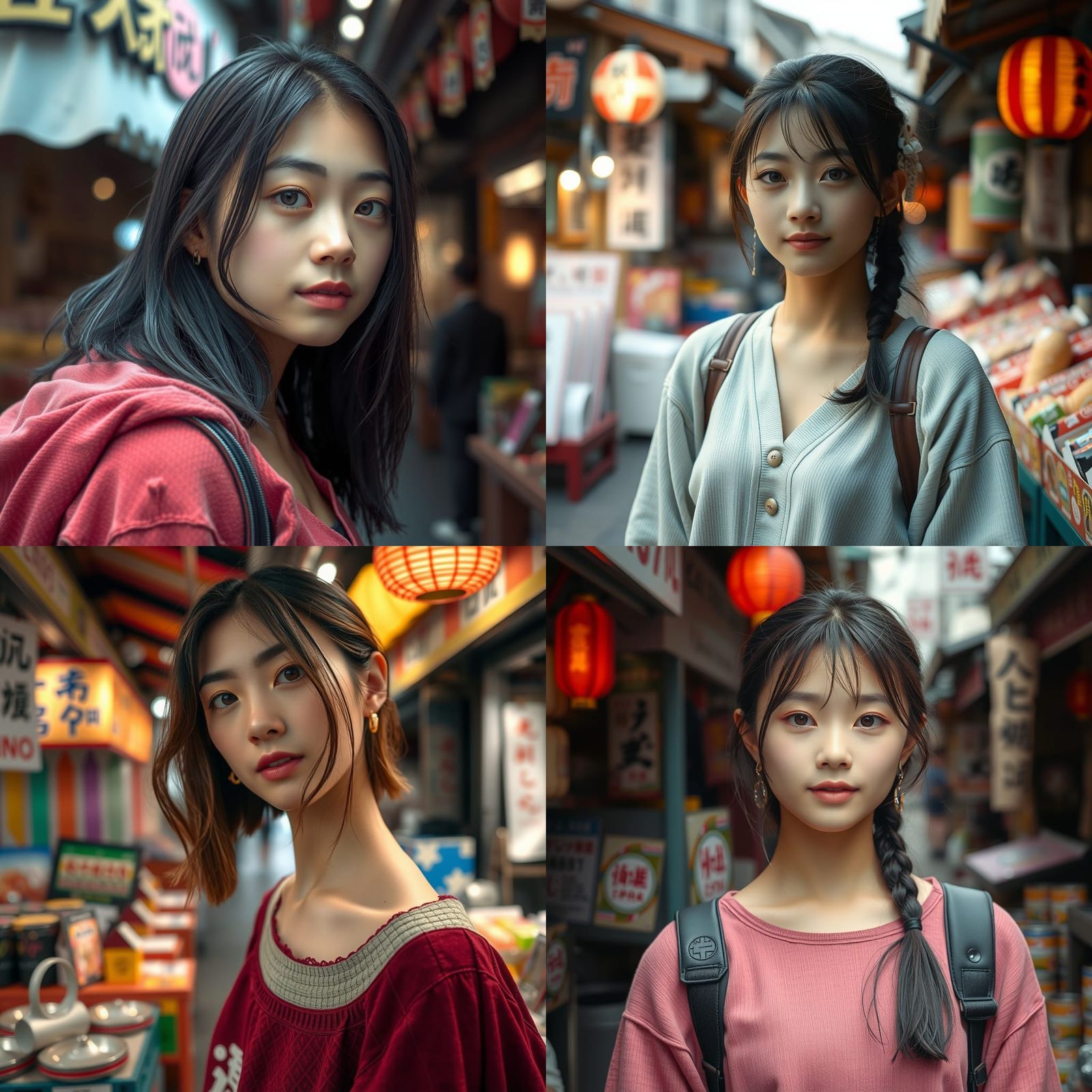 Japanese Girl in Street Market with Tilt-Shift