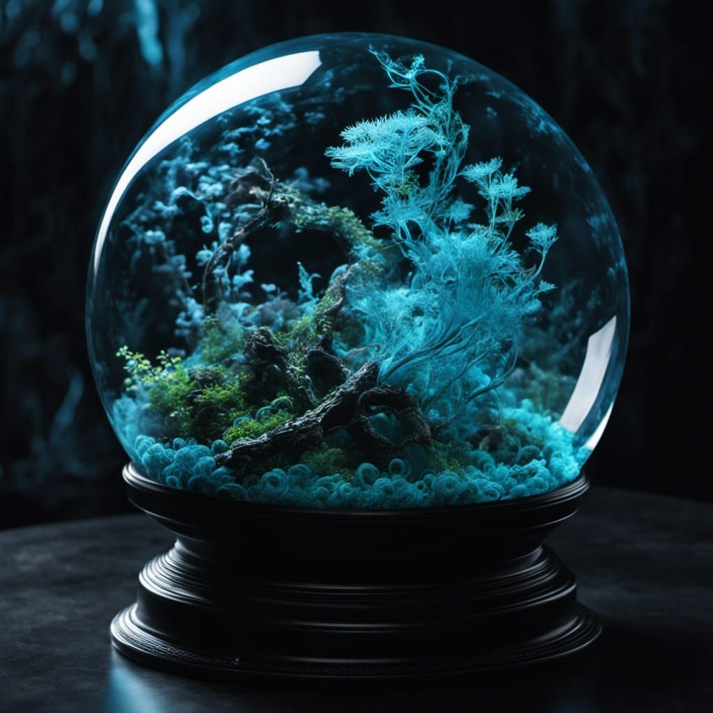Bioluminescent Terrarium with Cosmic Energy in CGI Style