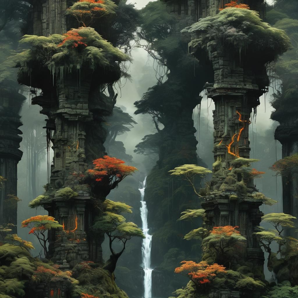 Druid in Jungle: Split Screen Ink Painting