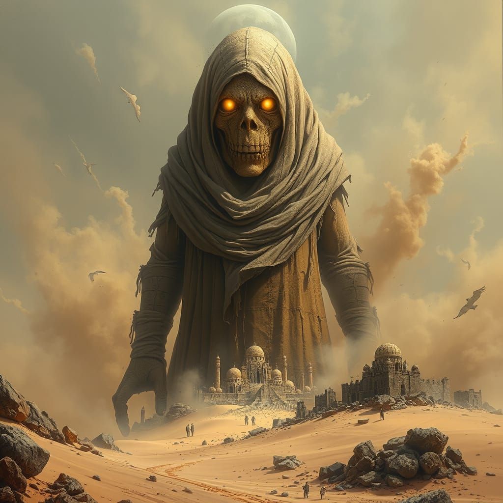 Colossal Sand Golem Rises from Desert Dunes