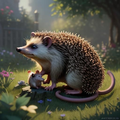 Hedgehog's Garden Feast: Detailed Matte Painting