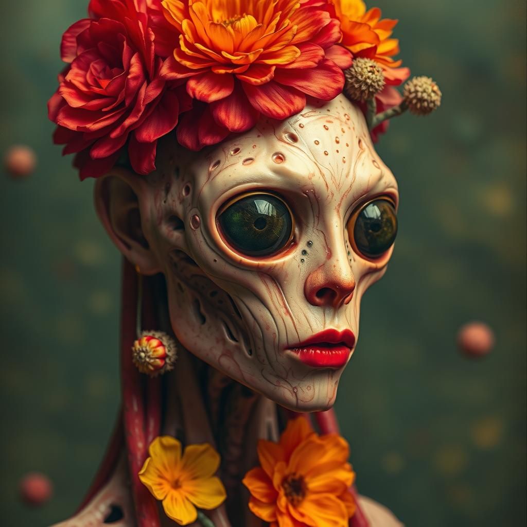 Glowing Alien Figure in Dieselpunk Futurism