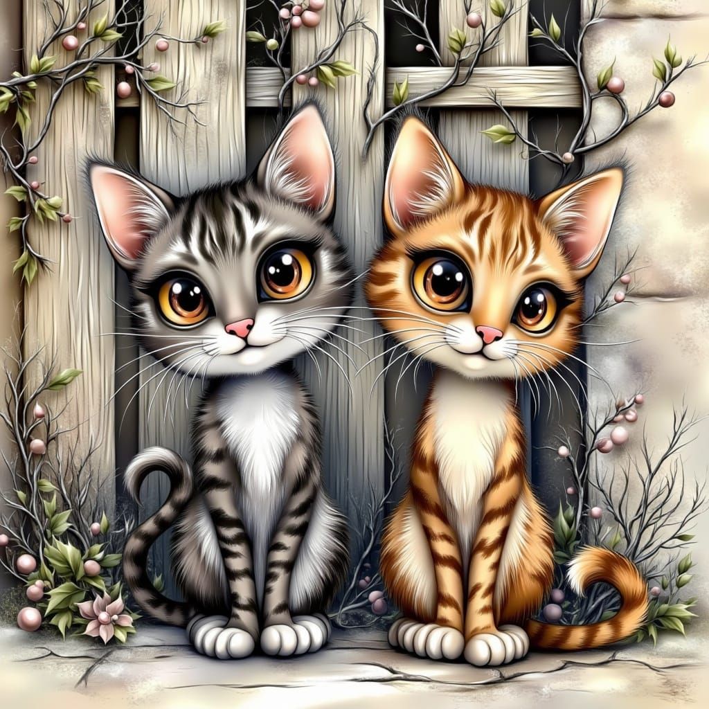 Whimsical Village Cats in Soft Winter Wonderland