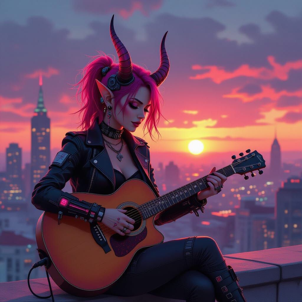 Tiefling Punk Rocker Serenades Partner on Rooftop