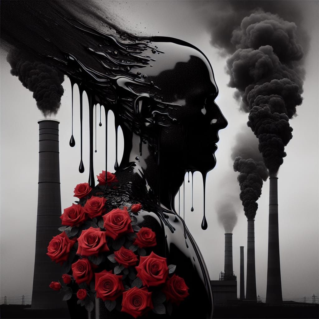 Ominous Silhouette Drenches Roses in Black Oil